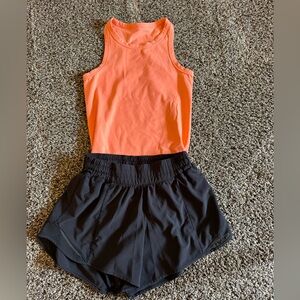 Lululemon hotty hot black shorts (sz 4) and align racerback tank coral sz 0 or 2